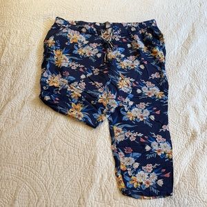 Tropical print elastic waist pants